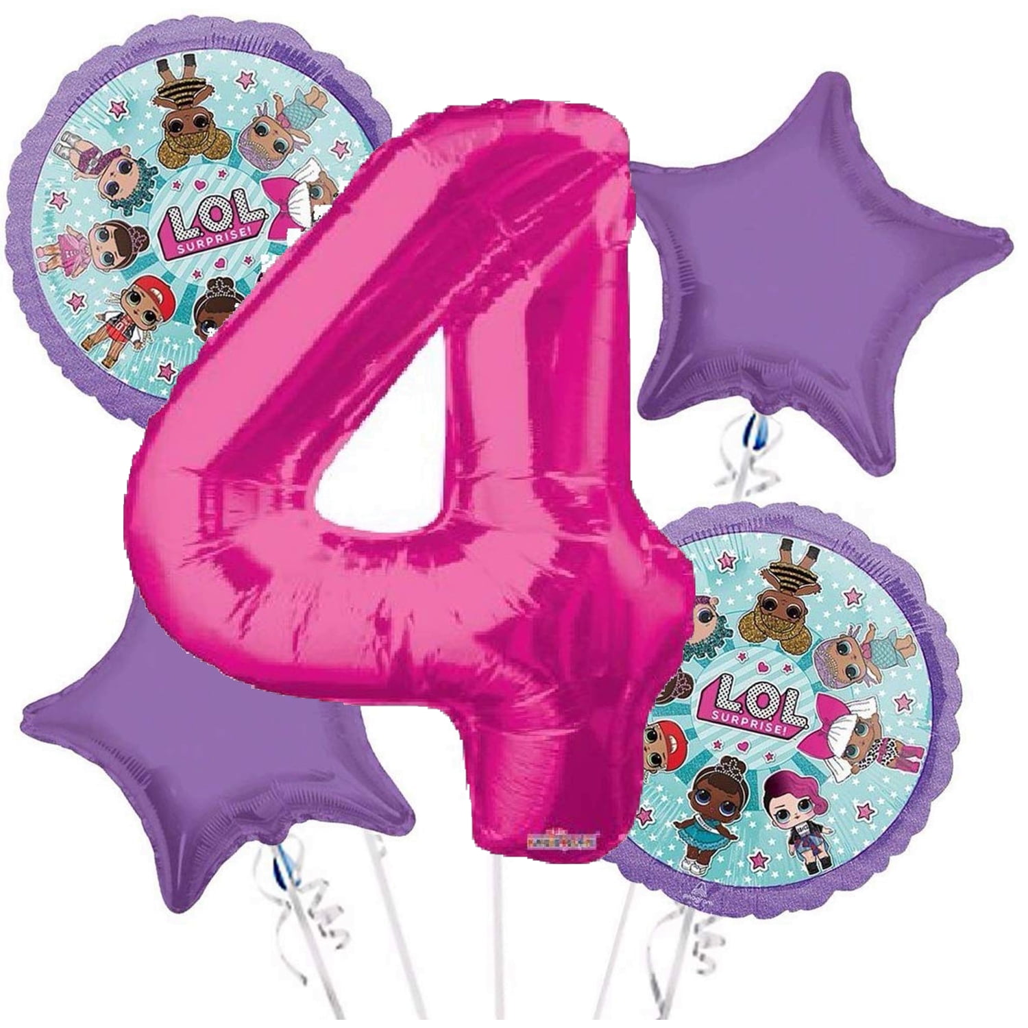 Anagram/Kaleidoscope LOL Suprise Balloon Bouquet 4th Birthday 5 pcs - Party Supplies
