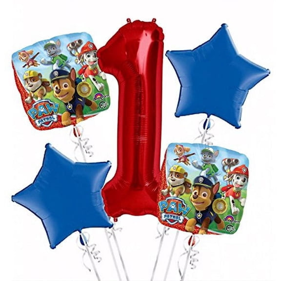 Paw 1st Birthday Balloon Bouquet 5 pcs Boys Birthday Party Blue Star Red Number 1