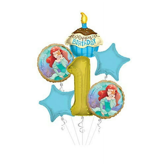 Anagram/Kaleidoscope Princess Little Mermaid (Ariel) Once Upon A Time Happy Birthday Balloon Bouquet 6 pc, 1st Birthday, | Viva Party Balloon Collection