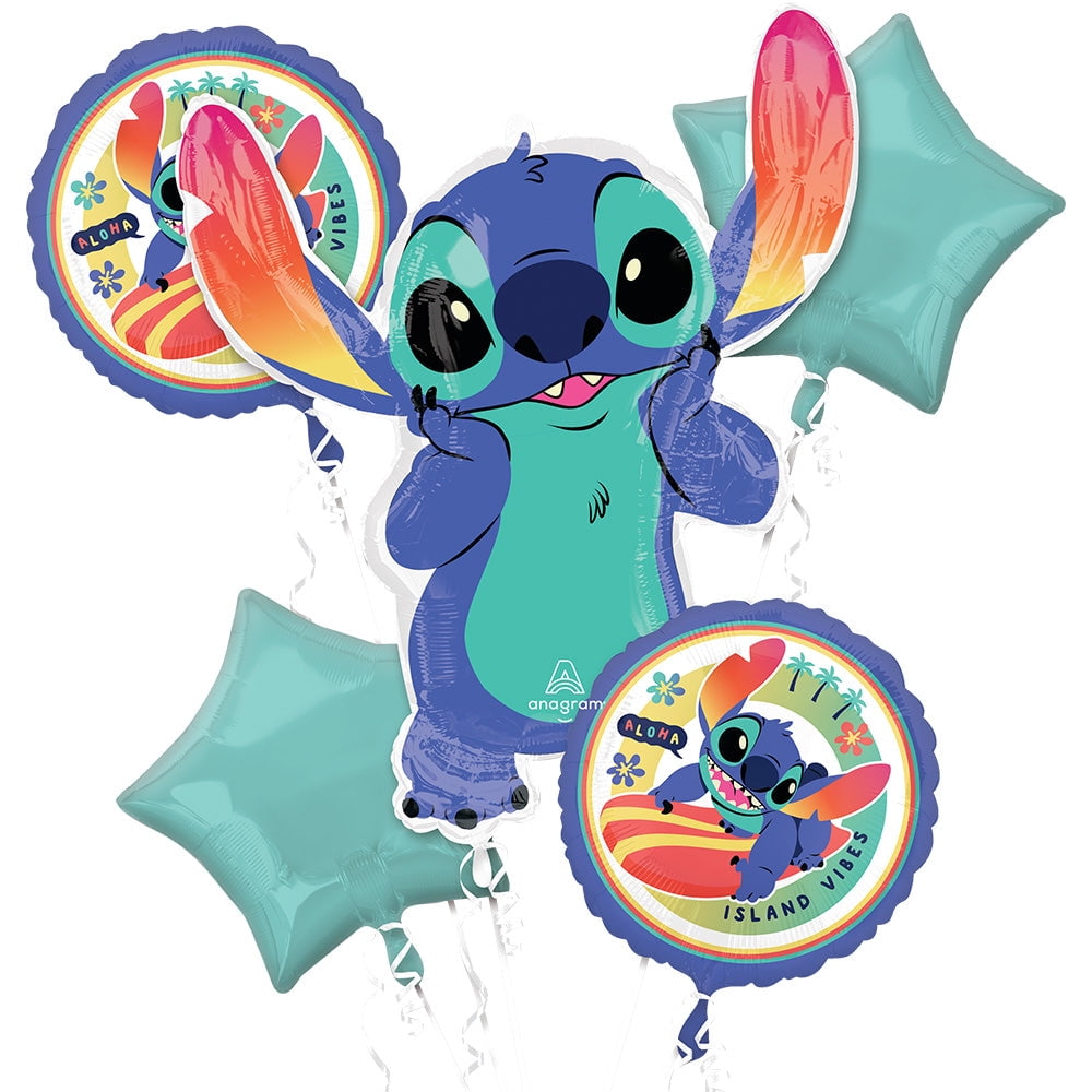 Anagram Lilo and Stitch Balloons, Foil Blue Party, (5 Piece)