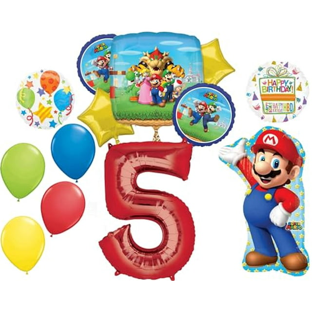 Anagram Mario Bros Party Supplies 5th Birthday Balloon Decorations ...