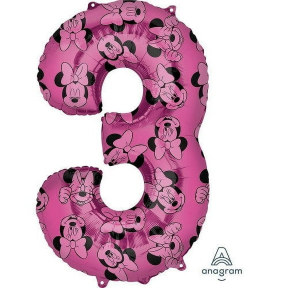 Anagram Minnie Mouse #3 3rd Birthday Forever Pink and Black 34" Foil Balloon
