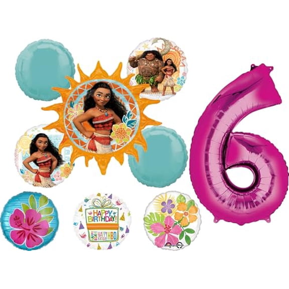 Anagram Moana 6th Birthday Party Supplies Foil Balloon Bouquet Decorations