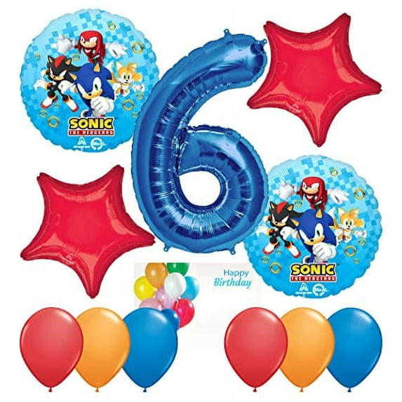 Anagram Party Supplies Balloons w/ Character Mylar's, Latex Multicolor Birthday Sonic, 6 lb, 7 Count