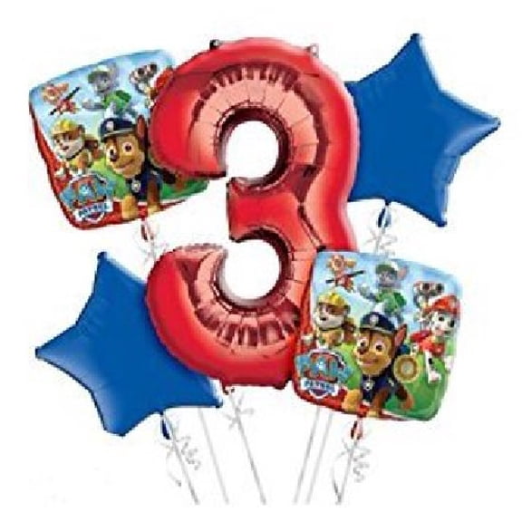 Anagram Paw Patrol Birthday Three Ballons, Multicolored, 5 Count
