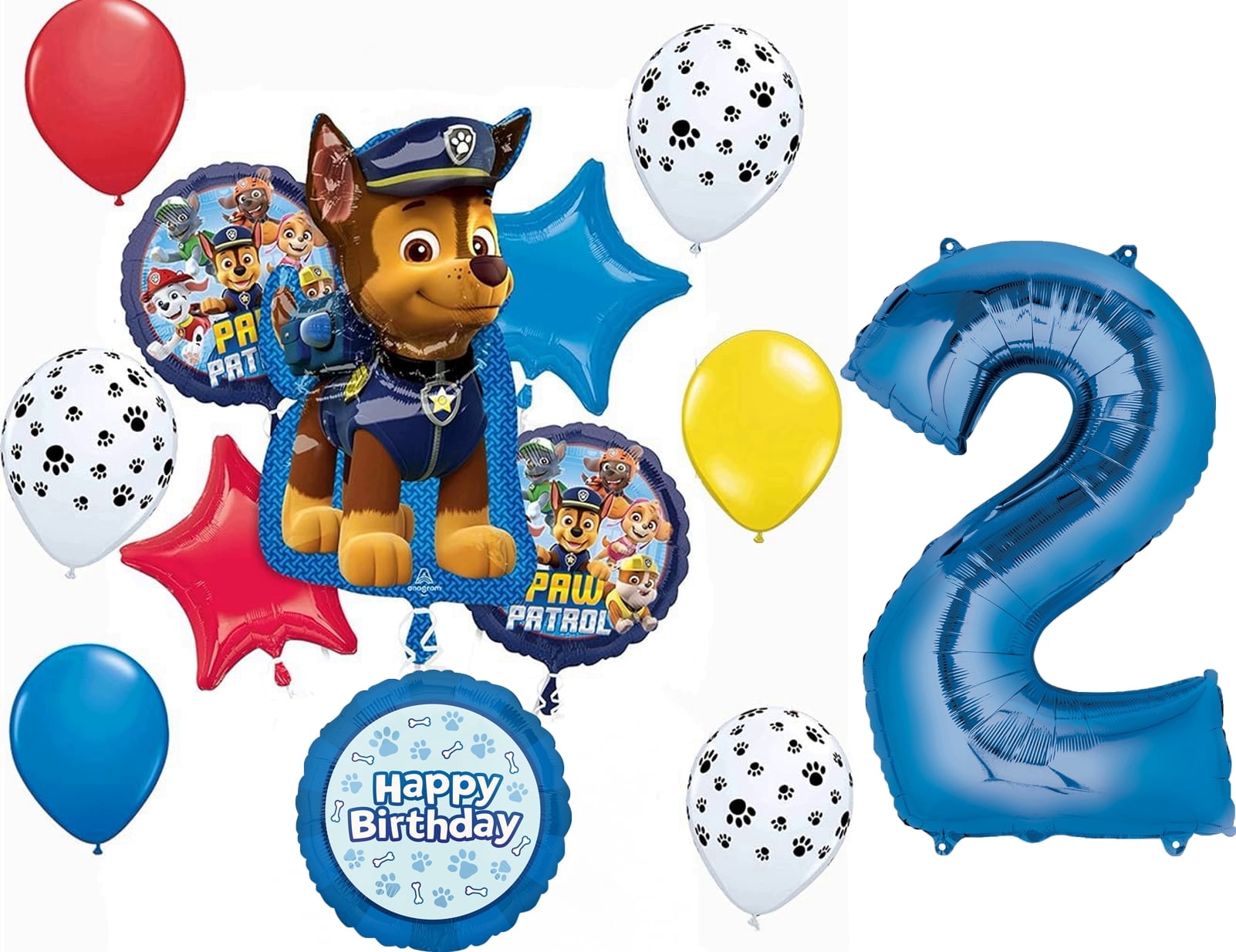 Anagram Paw Pups on Patrol 2nd Birthday Party Supplies Chase 13pc Balloon Bouquet Decorations