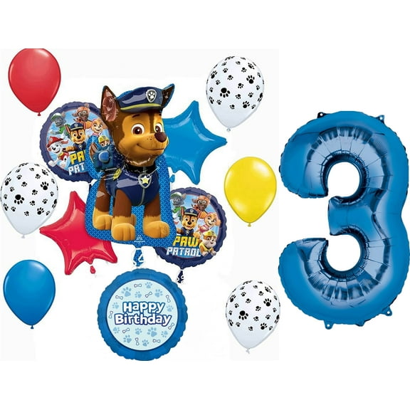 Anagram Paw Pups on Patrol 3rd Birthday Party Supplies Chase 13pc Balloon Bouquet Decorations