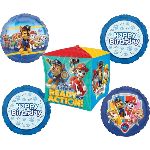 Anagram Paw Pups on Patrol Birthday Party Supplies Cubez Chase Rubble Marshall Skye and Everest Balloon Bouquet Decorations