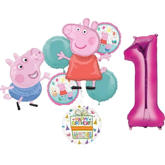 Anagram Peppa Pig and George 1st Birthday Party Supplies Foil Balloon Bouquet Decorations