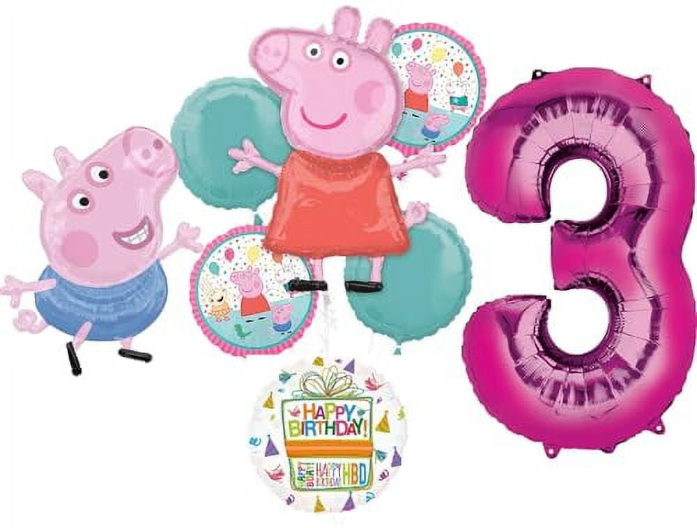 Anagram Peppa Pig and George 3rd Birthday Party Supplies Foil Balloon Bouquet Decorations
