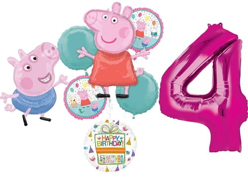 Anagram Peppa Pig and George 4th Birthday Party Supplies Foil Balloon Bouquet Decorations