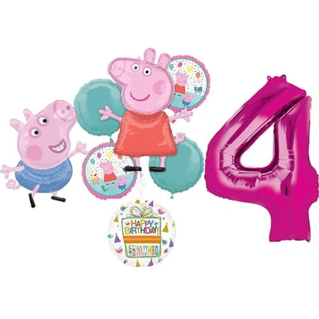 Anagram Peppa Pig and George 4th Birthday Party Supplies Foil Balloon Bouquet Decorations
