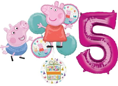 Anagram Peppa Pig and George 5th Birthday Party Supplies Foil Balloon Bouquet Decorations