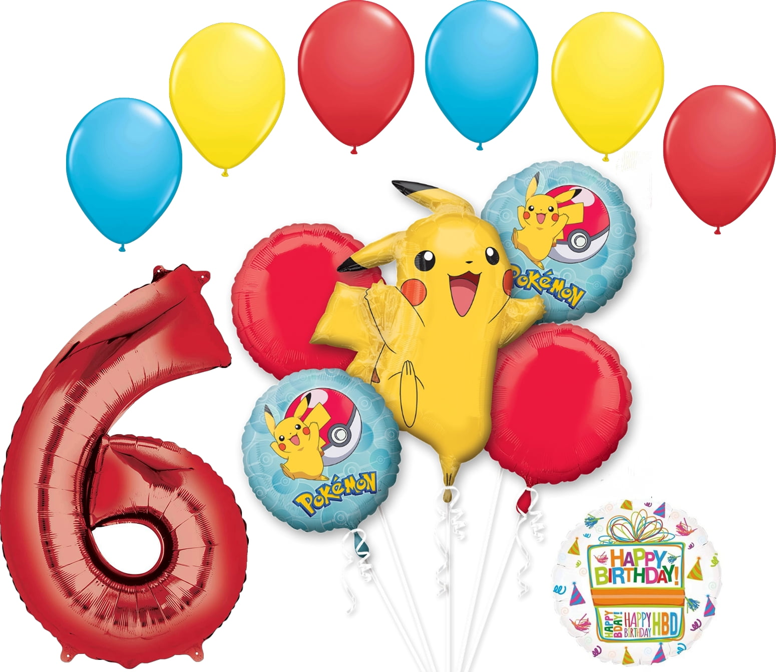MAYFLOWER PRODUCTS Anagram Pokemon 6th Birthday Party Supplies and Balloon Bouquet Decorations