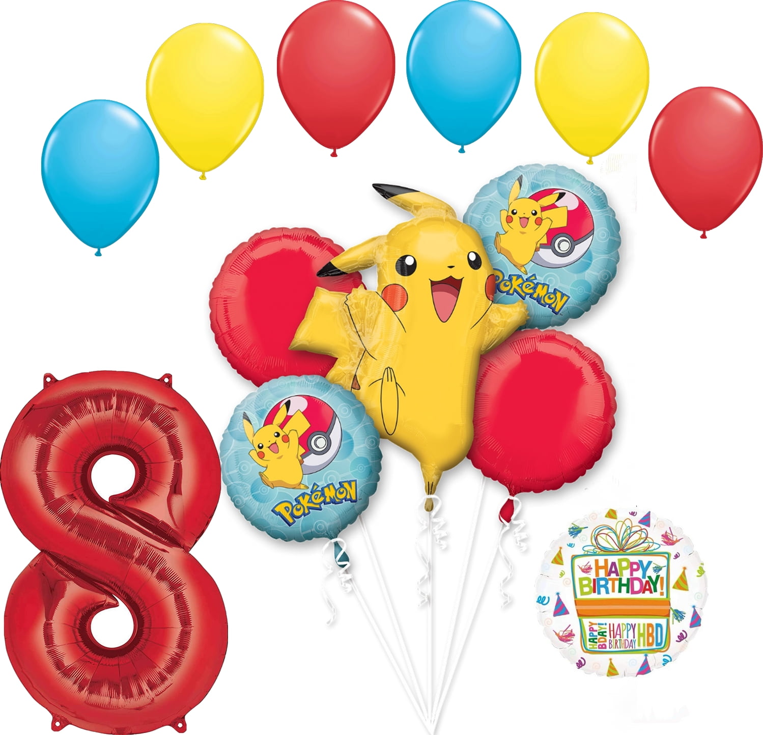 Anagram Pokemon 8th Birthday Party Supplies and Balloon Bouquet Decorations