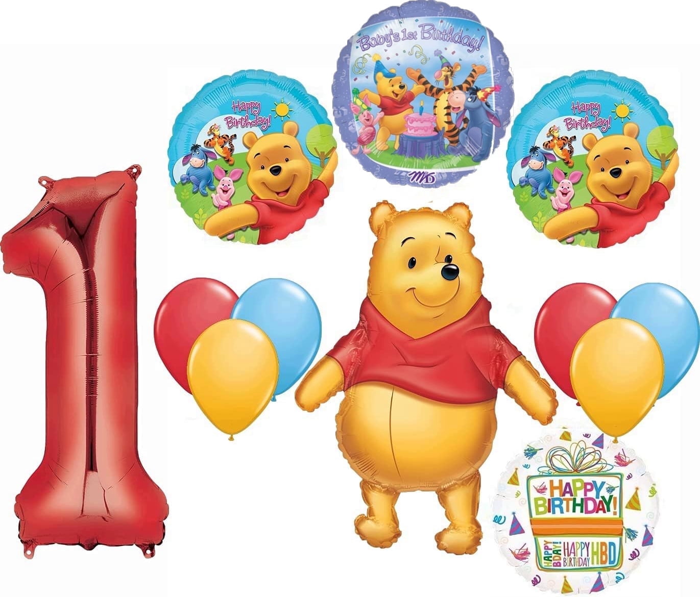 Anagram Pooh's 1st Birthday Party Supplies 12pc Balloon Bouquet Decorations