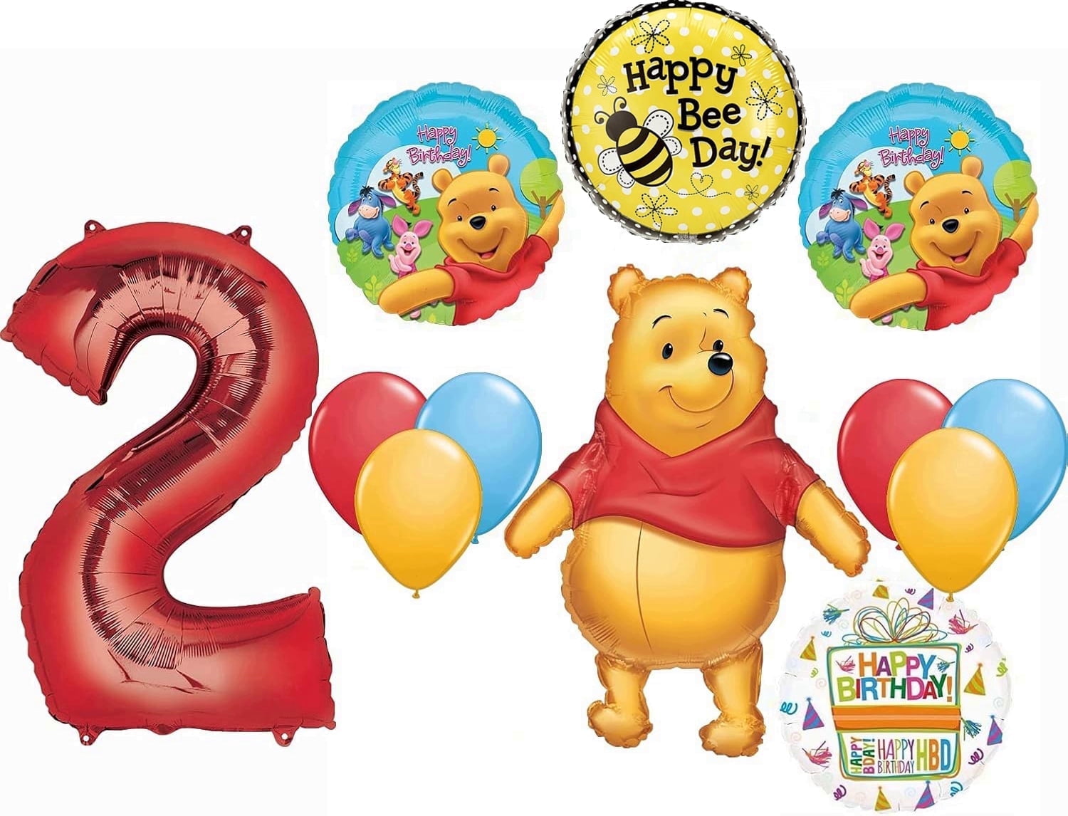 Anagram Pooh's 2nd Birthday Party Supplies 12pc Balloon Bouquet Decorations