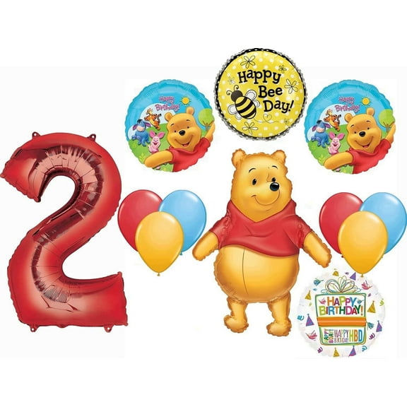Anagram Pooh's 2nd Birthday Party Supplies 12pc Balloon Bouquet Decorations