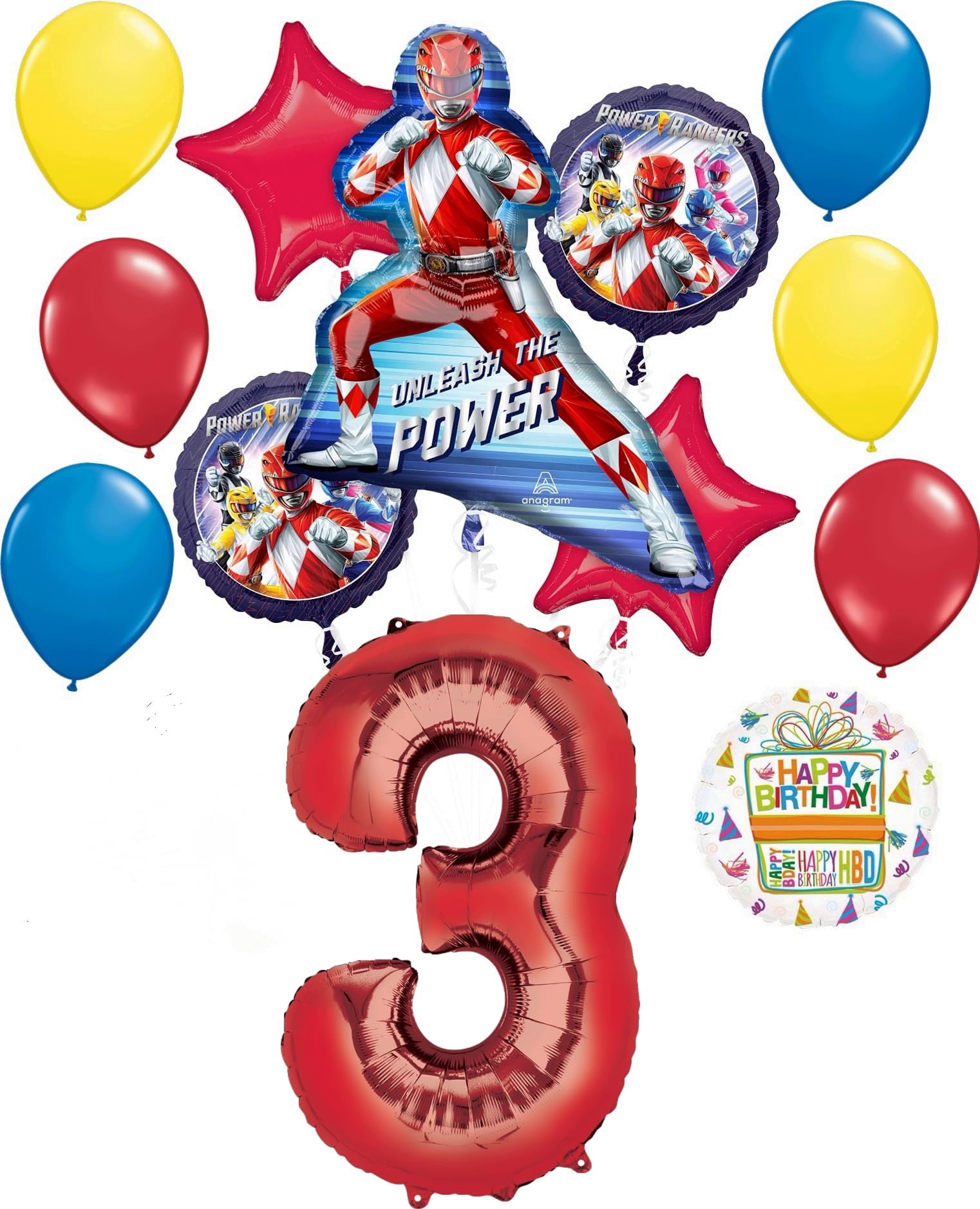 Anagram Power Rangers FEV6 3rd Birthday Party Supplies 13 pc Foil ...