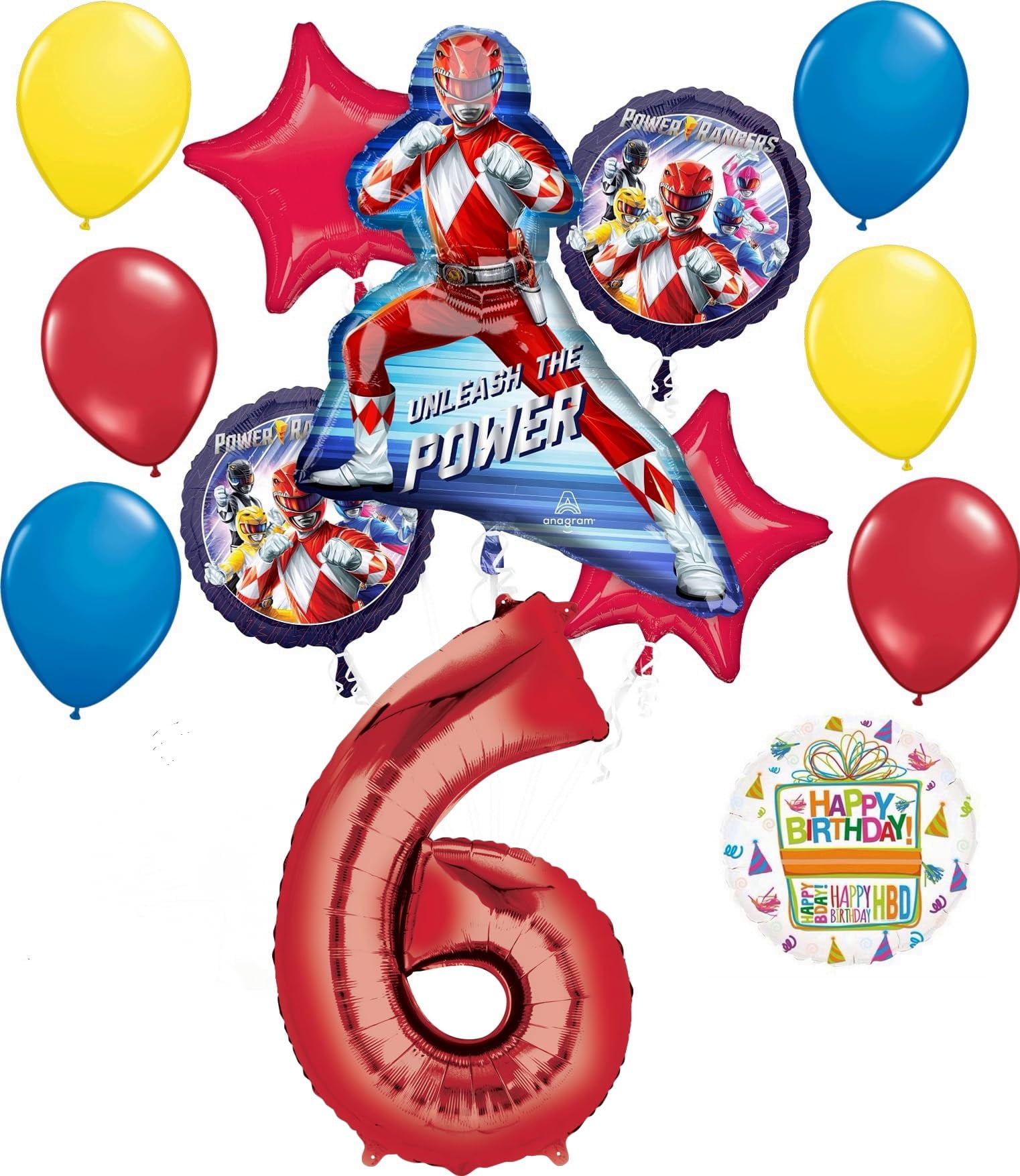 Anagram Power RangersTRDN 6th Birthday Party Supplies 13 pc Foil