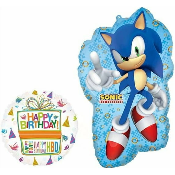 Anagram Sonic 30" Video Gamers Birthday Foil Balloon and 18" Happy Birthday Present Party Supplies Bouquet Decorations