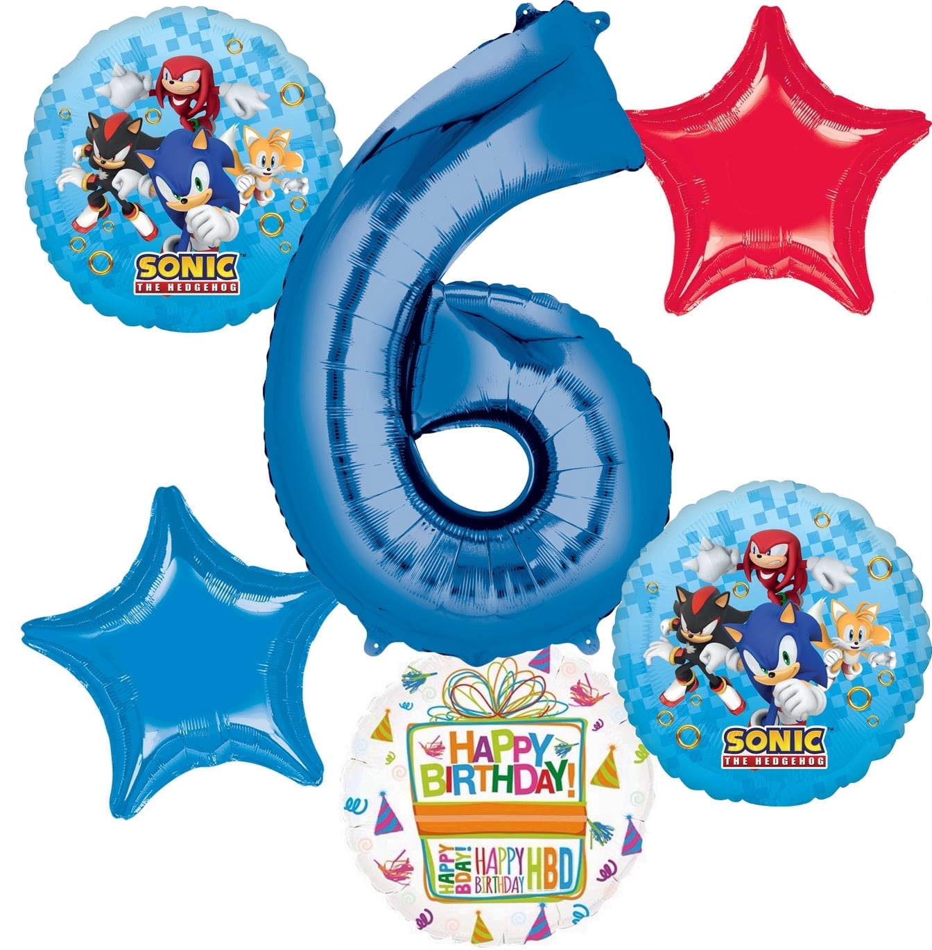 Anagram Sonic 6th Birthday Party Supplies Video Gamers Hedgehog Foil Balloon Bouquet Decorations 6pc