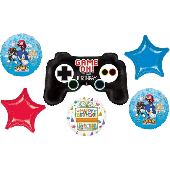 Anagram Sonic Birthday Party Supplies Video Gamers Controller Hedgehog Foil Balloon Bouquet Decorations 6pc