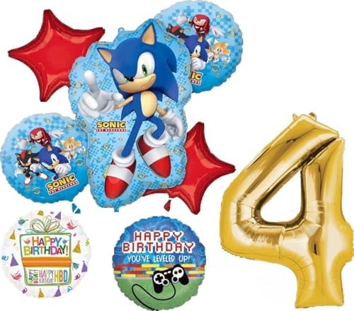 Anagram Sonic Video Gamers 4th Birthday Party Supplies Hedgehog Foil Balloon Bouquet Decorations