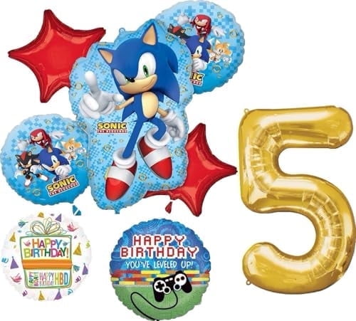 Anagram Sonic Video Gamers 5th Birthday Party Supplies Hedgehog Foil Balloon Bouquet Decorations