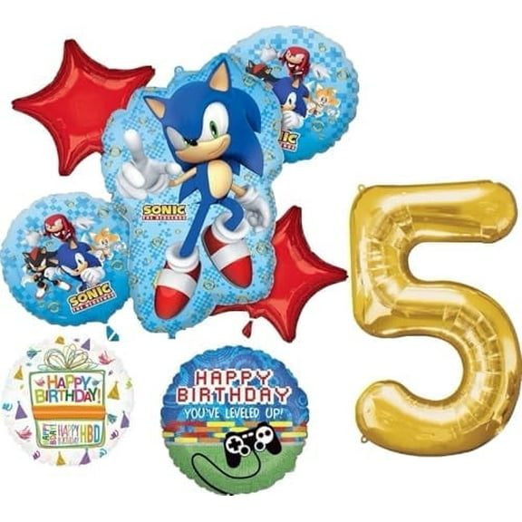 Anagram Sonic Video Gamers 5th Birthday Party Supplies Hedgehog Foil Balloon Bouquet Decorations