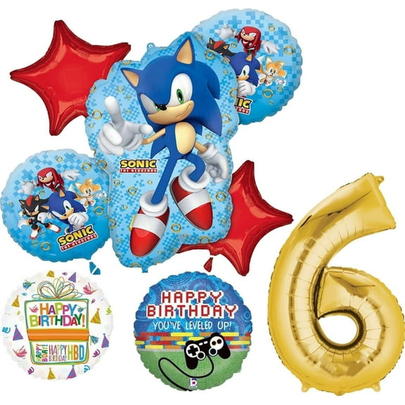 Anagram Sonic Video Gamers 6th Birthday Party Supplies Hedgehog Foil Balloon Bouquet Decorations