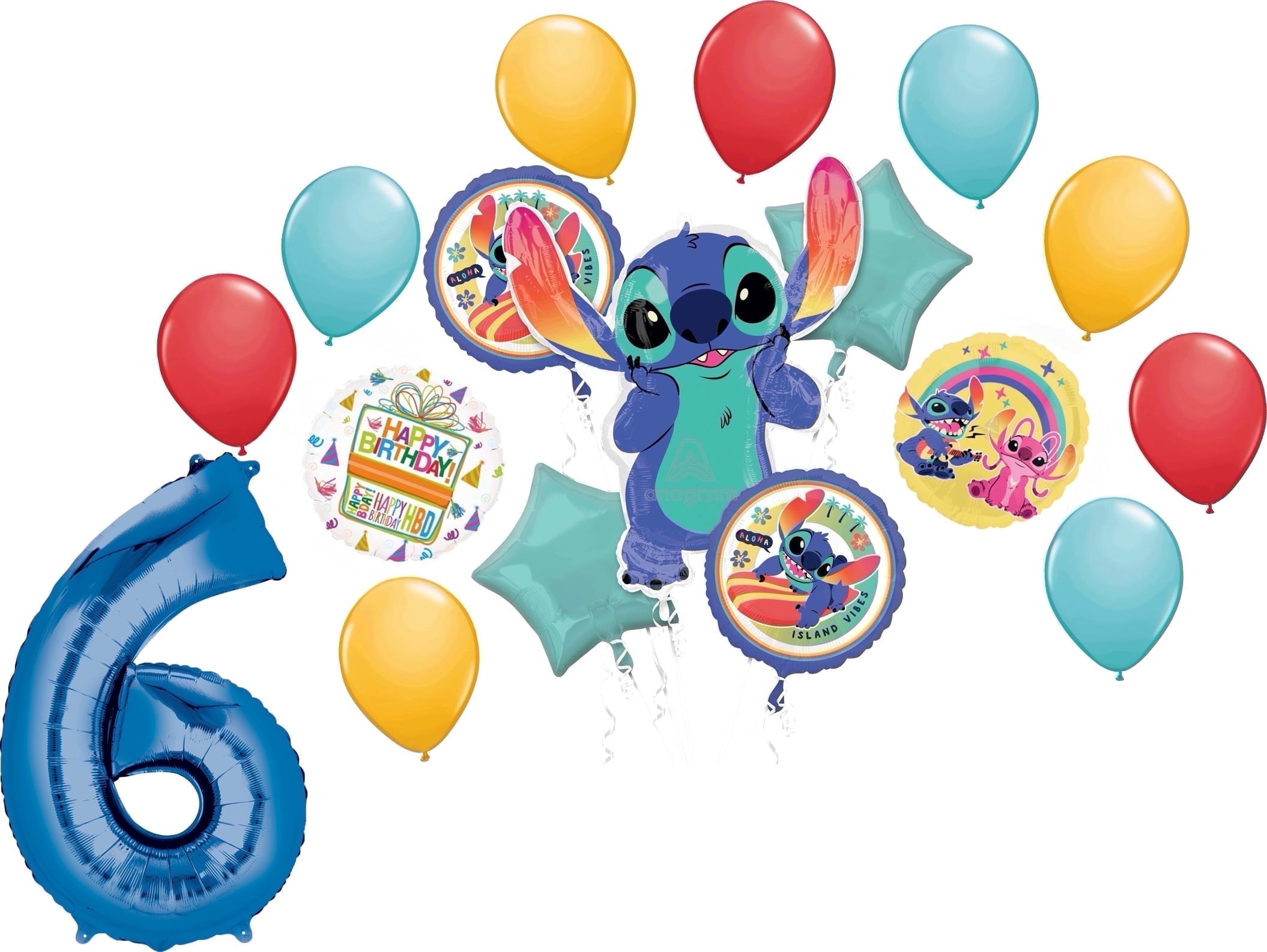 Anagram Stitch Boy Theme 6th Birthday Party Foil and Latex Balloon Decorations