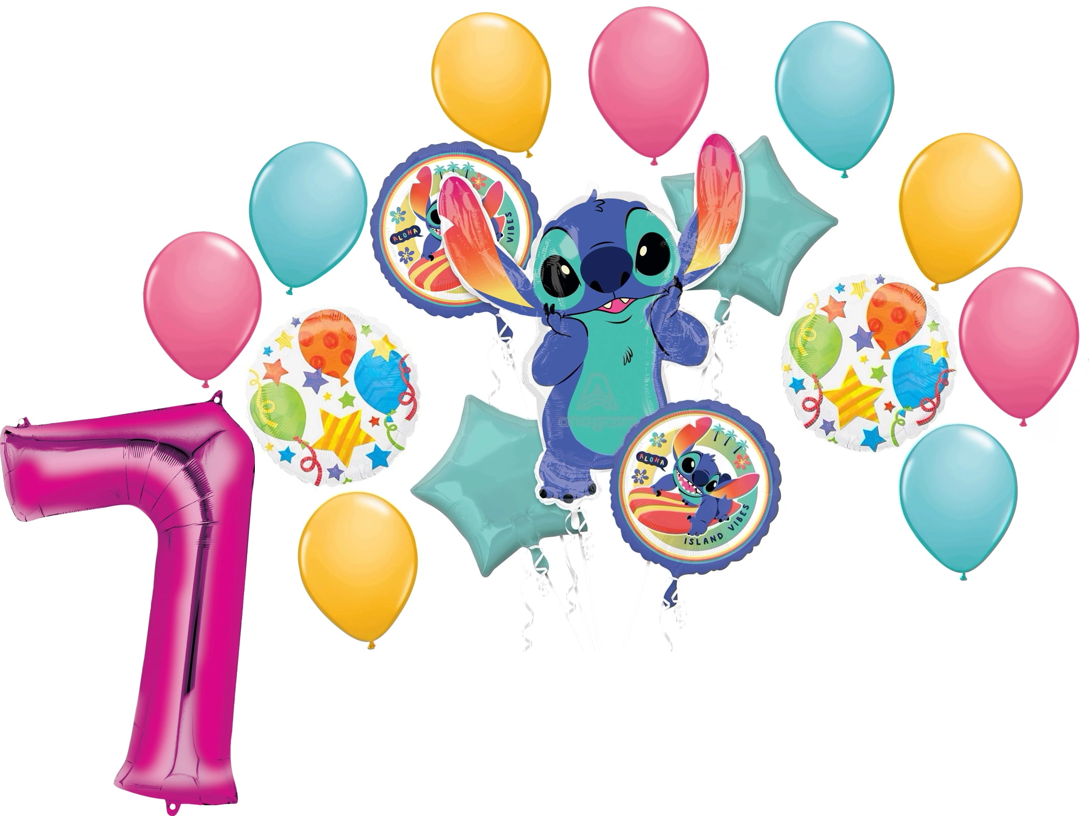 Anagram Stitch Girl Theme 7th Birthday Party Foil and Latex Balloon Decorations