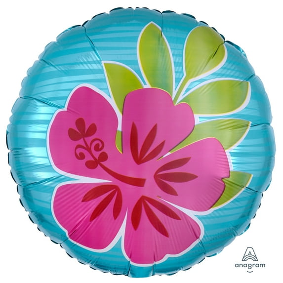 Anagram Summer Scene Flowers Hibiscus Luau Round 18" Jr Shape Foil Balloon