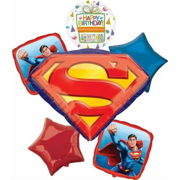 Anagram Superman Birthday Party Supplies 6pc Balloon Bouquet Decorations