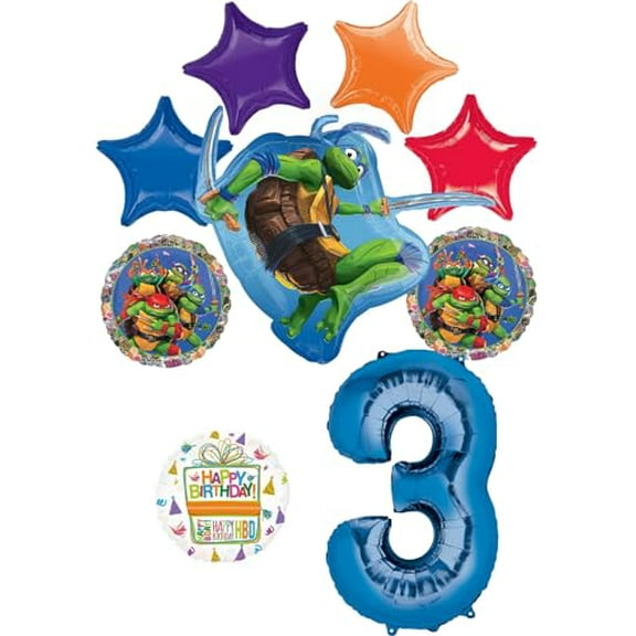 Anagram TMNT 3rd Birthday Party Supplies Mayhem Ninja Power Foil Balloon Bouquet Decorations