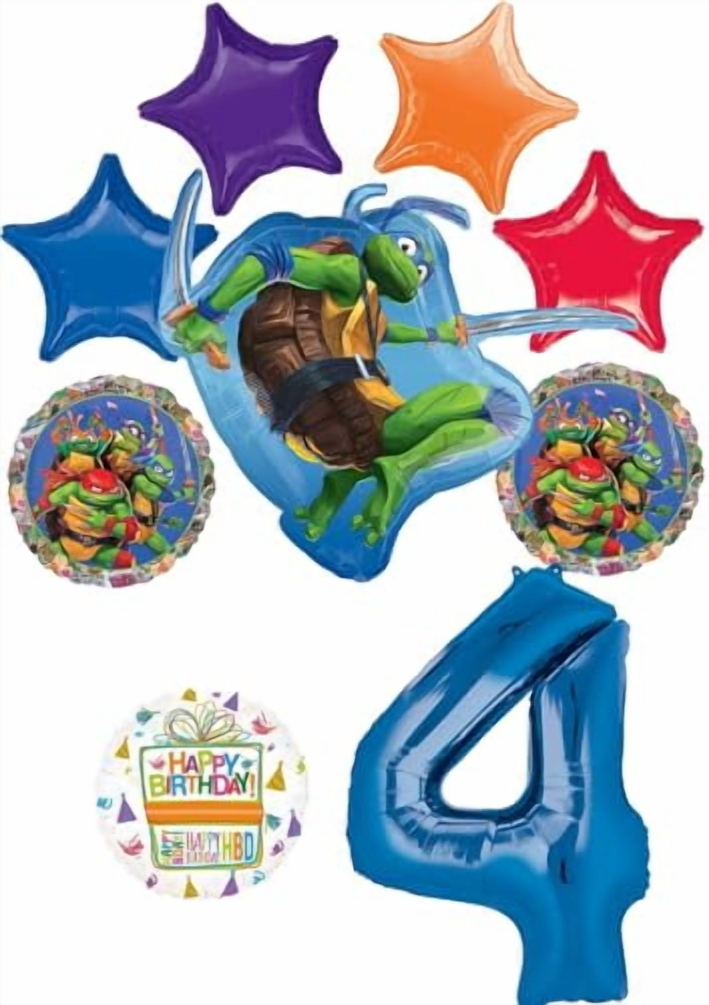 Anagram TMNT 4th Birthday Party Supplies Mayhem Ninja Power Foil Balloon Bouquet Decorations