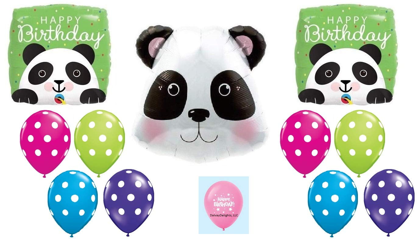 Anagram and Qualatex Panda Head Happy Birthday Decoration Supplies Party Girl Zoo 12 Piece Balloon Set
