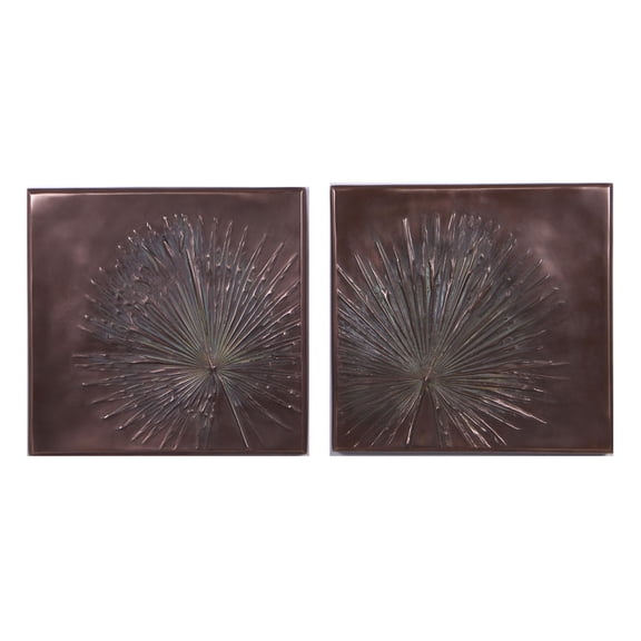 Anahaw Tree Leaf Dimensional Wall Mount Plaques Set of Two Verde Bronze