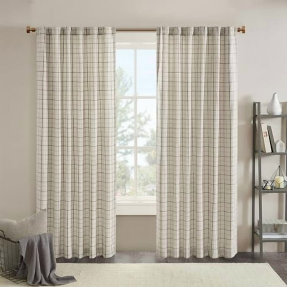 Anaheim Cabin Plaid Curtain Window, Thermal Insulated Fleece Lining, Living Room Decor Room Darkening Drape for Bedroom, 1-Single Panel Pack, 50" x 84", Rod Pocket, Natural
