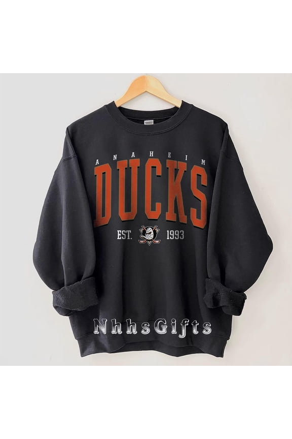 Anaheim Hockey Crewneck Sweatshirt, Retro Anaheim Hockey Shirt, Retro Ducks Ice Hockey Sweater,Black Color,Size 3XL