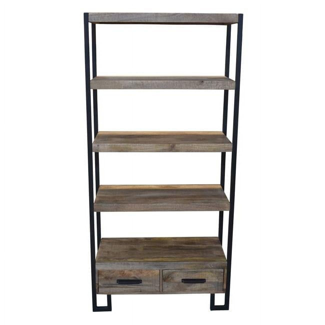 Anaheim Natural Solid Wood Industrial Bookcase with Drawers