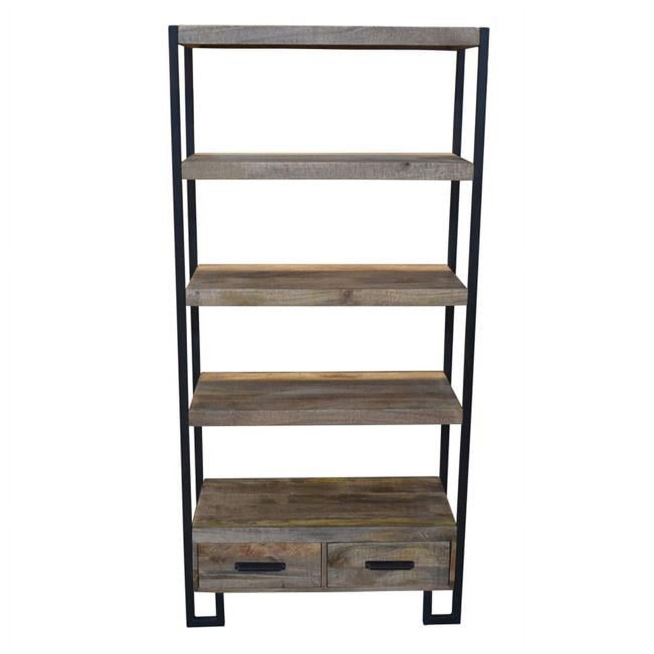 Anaheim Natural Solid Wood Industrial Bookcase with Drawers