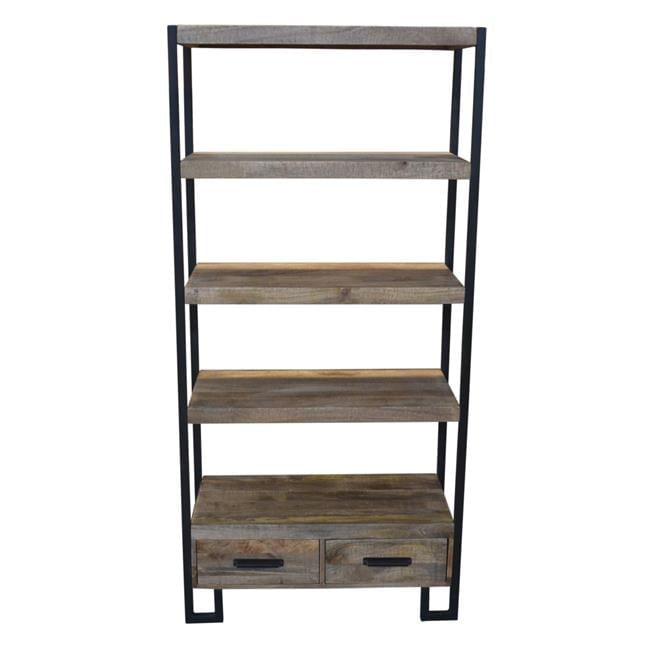 Anaheim Natural Solid Wood Industrial Bookcase with Drawers