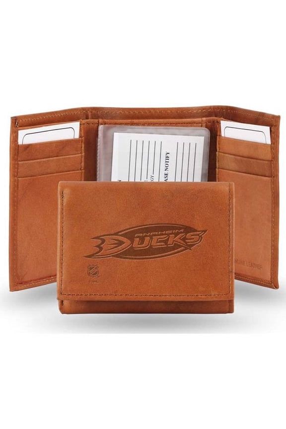 Anaheim Hockey Duck's Embossed Brown Leather Trifold Wallet