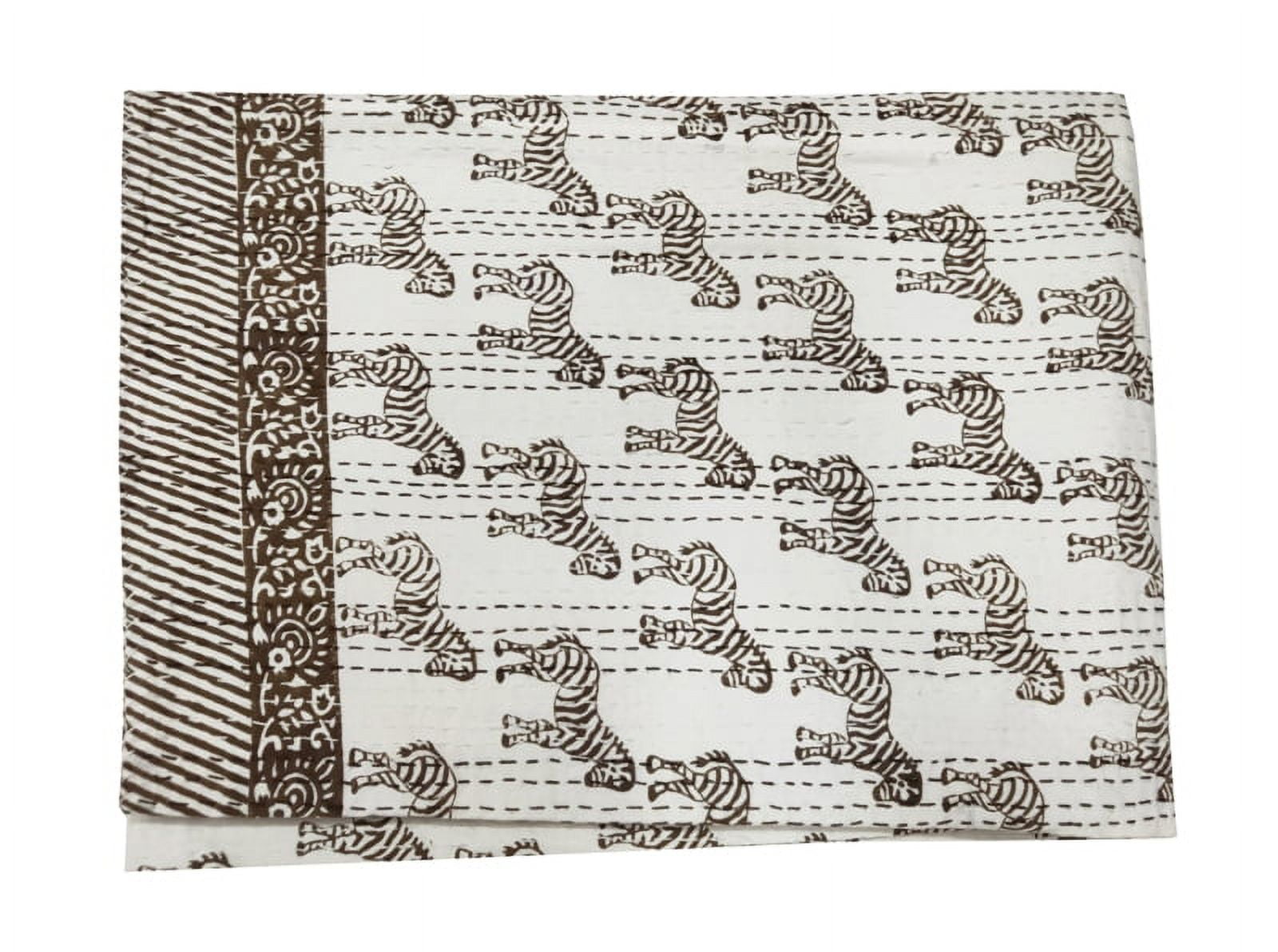 Anaimal Print Quilt Queen Kantha Quilt White Quilt Kantha Bedspread