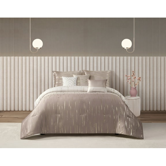 Bco Home Analisse 6-Piece Polyester Comforter Set, Cream, Full, Unisex Adult