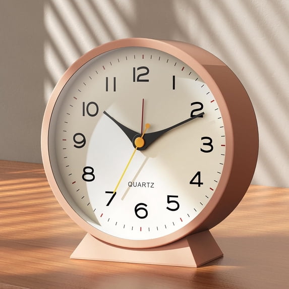 Analog Alarm Clock 4.5",Small Retro Desk Clock Battery Operated,Slient Metal Table Clock with Light for Living Room Decor,Bedroom,Bedside,Shelf