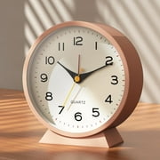 Analog Alarm Clock 4.5",Small Retro Desk Clock Battery Operated,Slient Metal Table Clock with Light for Living Room Decor,Bedroom,Bedside,Shelf