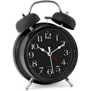 Analog Alarm Clock 4" Twin Bell Black Silent Non-Ticking Quartz Battery Operated Extra Loud with Backlight for Bedside Desk, Retro (Classic Black)